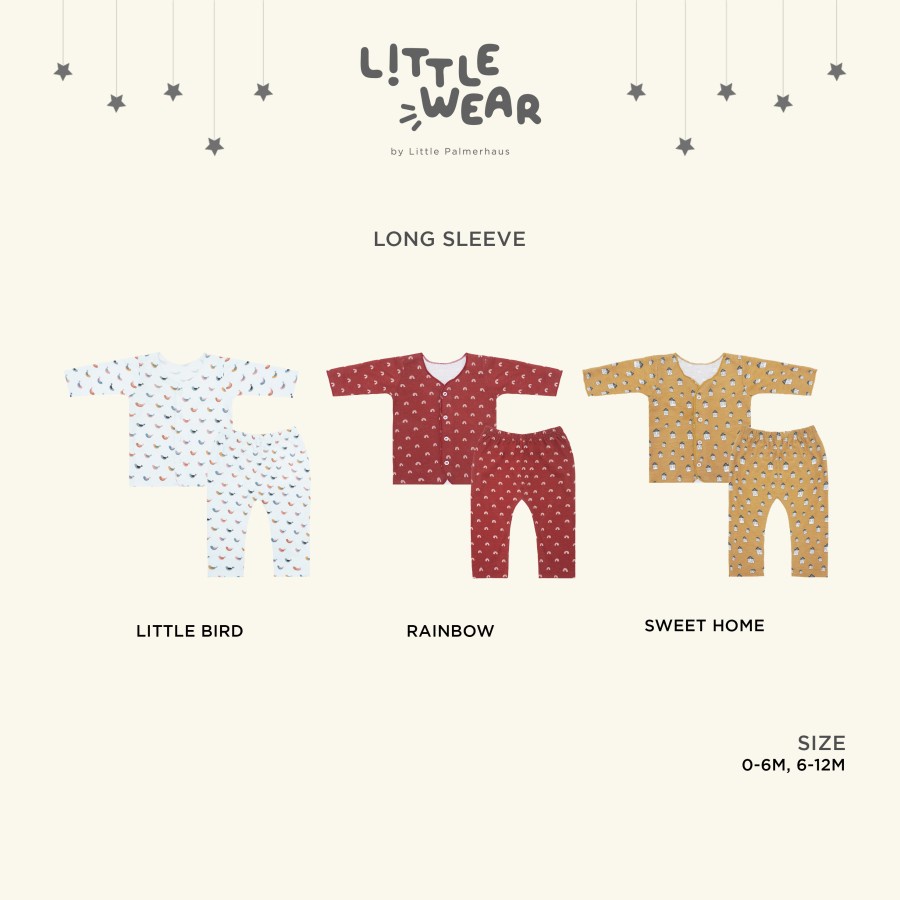 Little Wear 0-6m/6-12m Little Palmerhaus LONG SLEEVE Setelan Baju KANCING DEPAN PANJANG