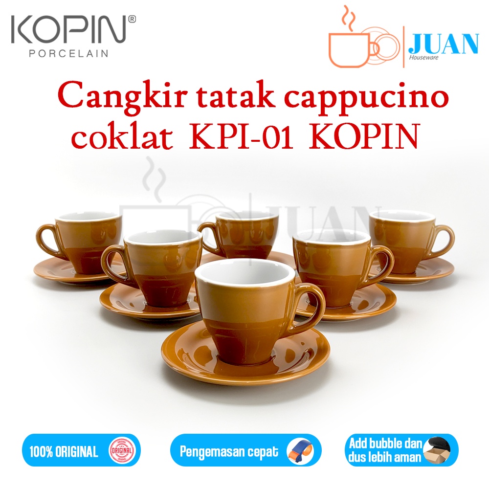 Cangkir tatak set cappucino 6 pasang cangkir two tone cokelat / cappucino cup / coffee set KPI-01 KO