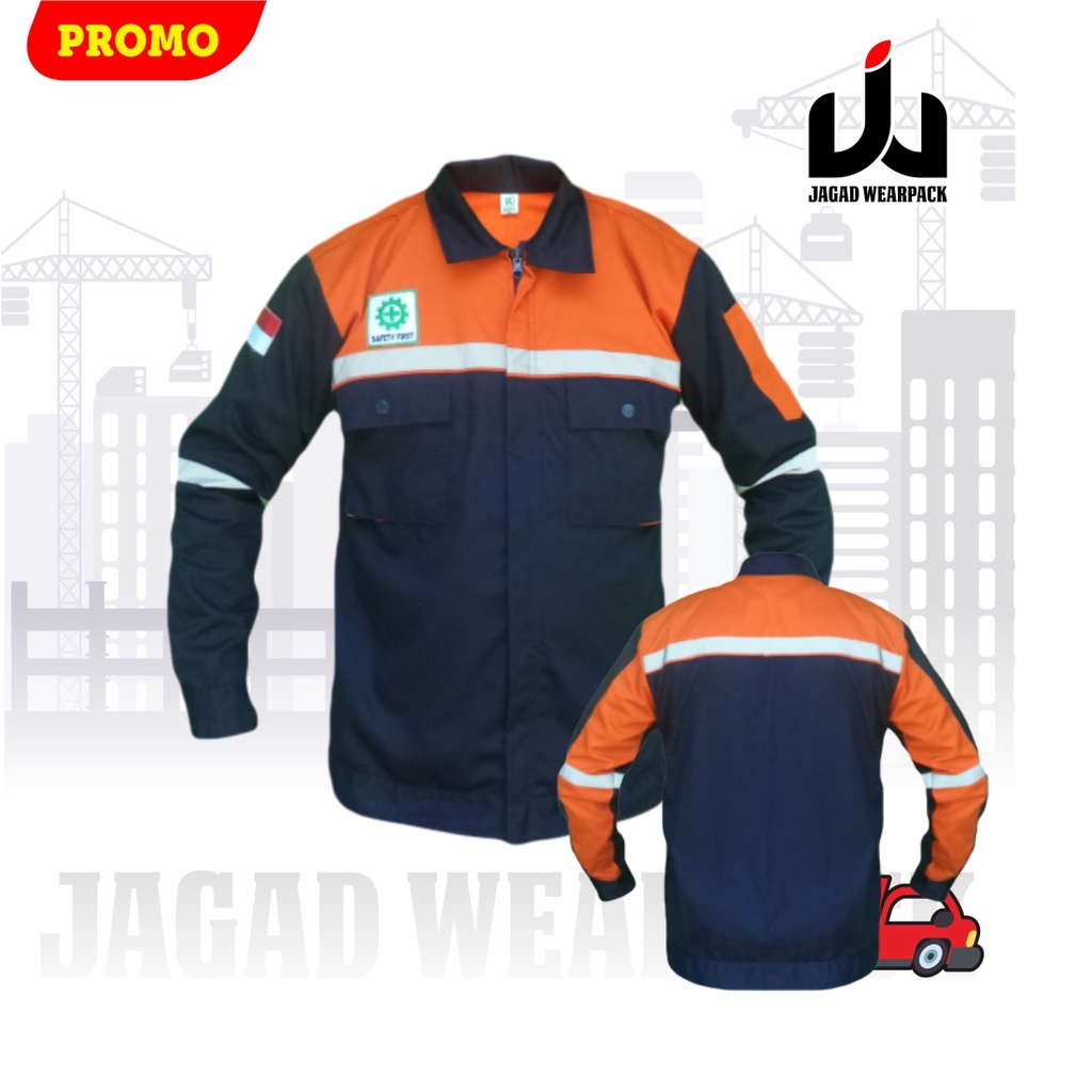 Wearpack Safety Katelpak Atasan Kemeja Kerja Potongan Lengan Panjang Baju Kerja DONGKER OREN