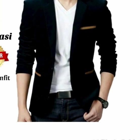 Blazer pria/Jas pria/Jas resmi Hitam list putih - Hitam, M