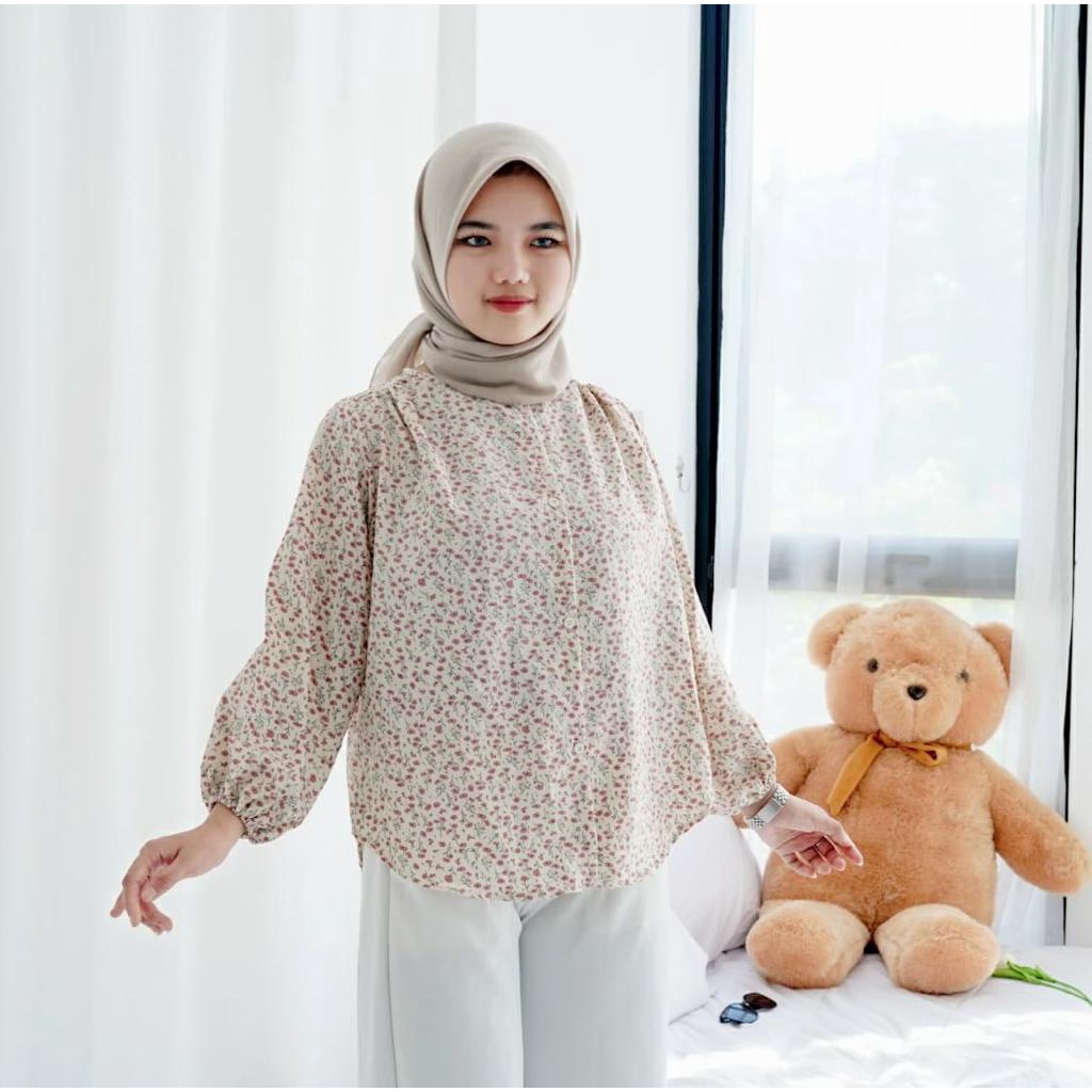 BEFAST - ZFS OOTD Blouse ANDRA / HAYOON FLORAL BLOUSE / Pakaian Wanita Casual / Blouse Motif Flower Keluaran Terbaru / Atasan lengan Karet Panjang / Fashion Kekinian Ala Korean Style Wanita / Blouse Wanita Kerja Modis / Outfit Wanita Hijab Trendy