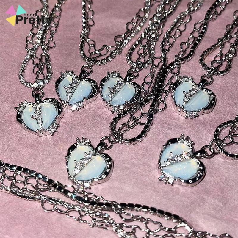 Kalung Rantai Multilayer Liontin Hati Aksen Zircon Untuk Perhiasan Wanita - PD