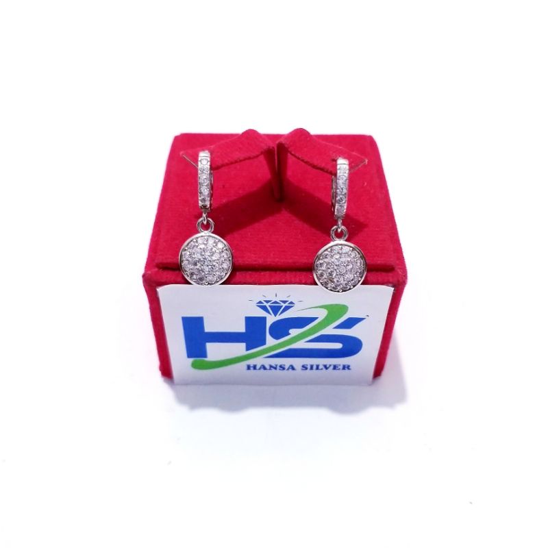 Anting Perak Asli Silver 925 Lapis Emas Putih Model Jepit Agogo Bulat - Anting Wanita Anti Karat