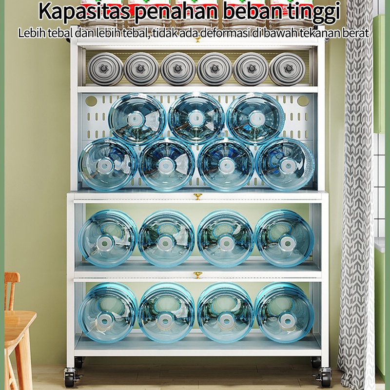 Rak Dapur Lemari Dapur Dengan Pintu Rak Penyimpanan Microwave Oven Rak Multi-Lapisan Lemari Piring Lantai Berdiri Rak