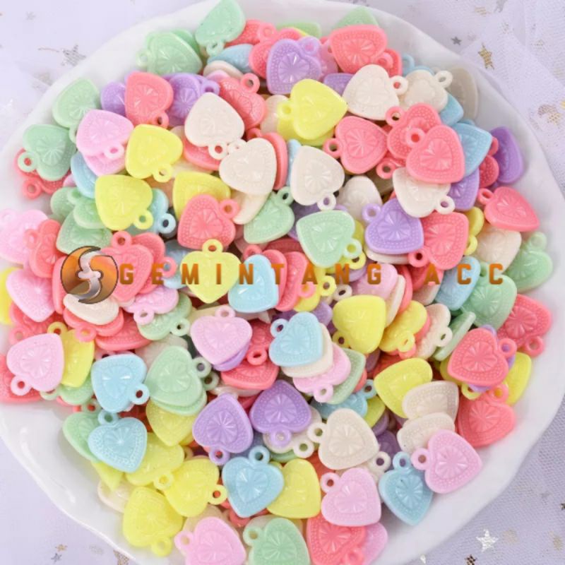 (24 pcs)Liontin Akrilik Bentuk Bunga Love Bandul Plastik Manik Pastel