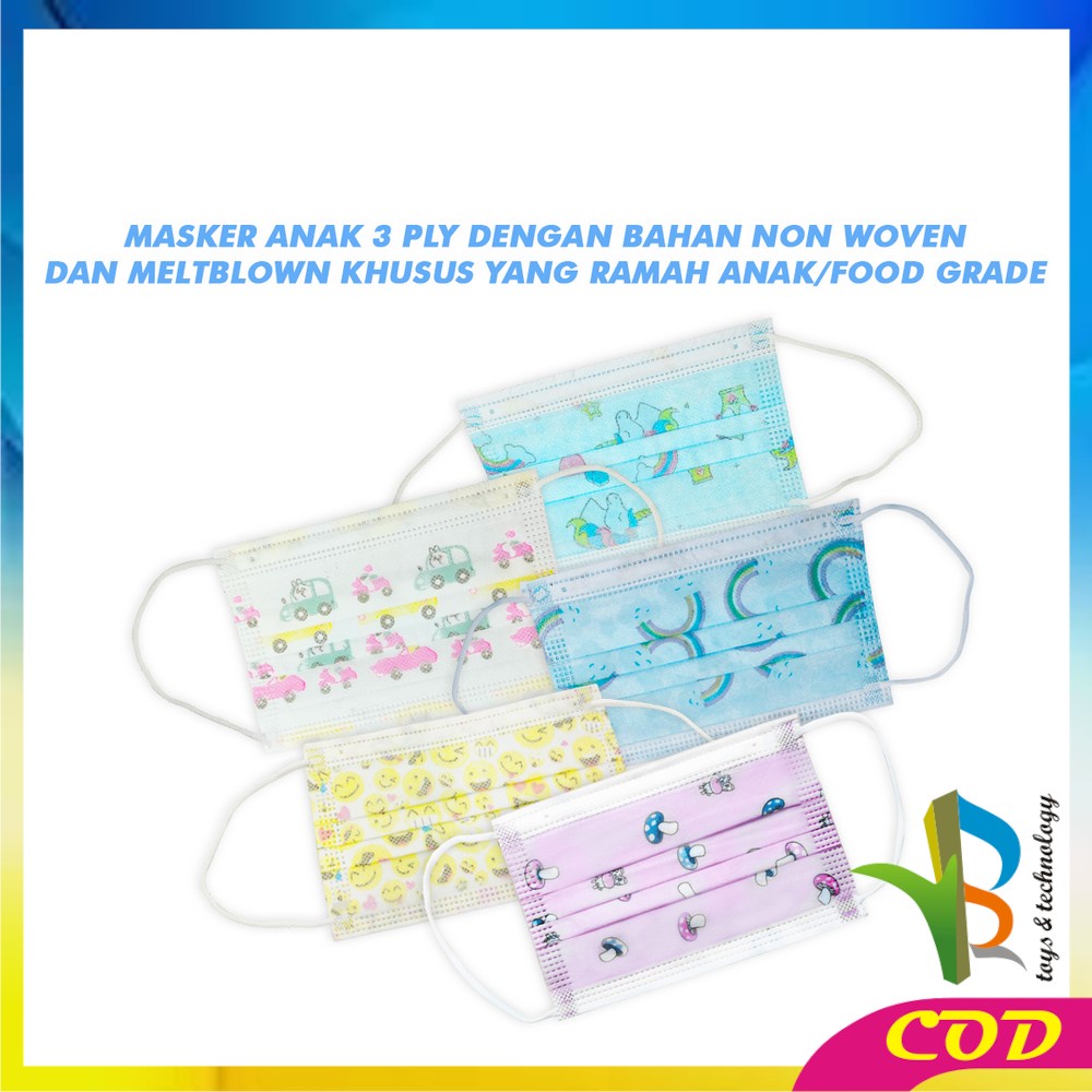 RB-C262 Masker Anak 3 Ply Karakter Isi 50Pcs Kids Face Mask Masker Earloop 3Ply Masker Disposable