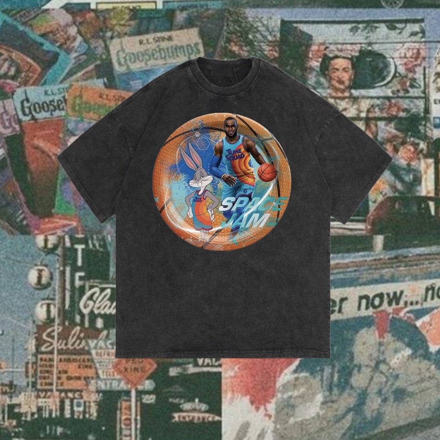 Ossu Official "Loony Tunes Space Jam 1" Reguler T-Shirt | Stone Wash | Black | White | Kaos Kartun L