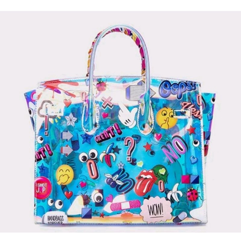 HUER Lodhye Eye Theme Printed Hologram Tote Bag 9454-118White
