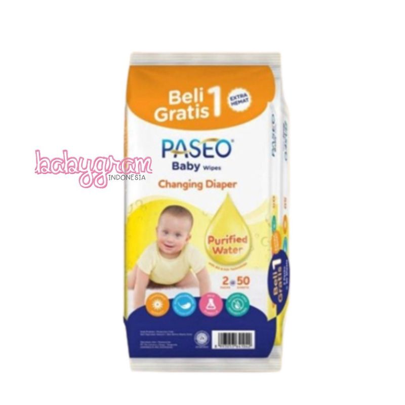 Paseo baby wipes 50sheet kuning/ Tissu basah Paseo Wipes-50 sheet