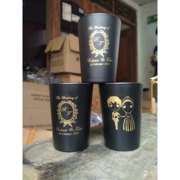 souvenir gelas hitam tinggi 10 cm gelas mug kopi cetak sablon murah