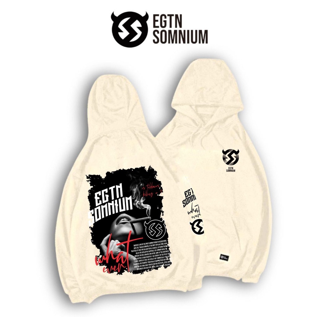 Sweater Hoodie Cream Pria Motif Terbaru Whatever Keren EGTN SOMNIUM | Hoodie Pria Wanita Simple Polos Premium