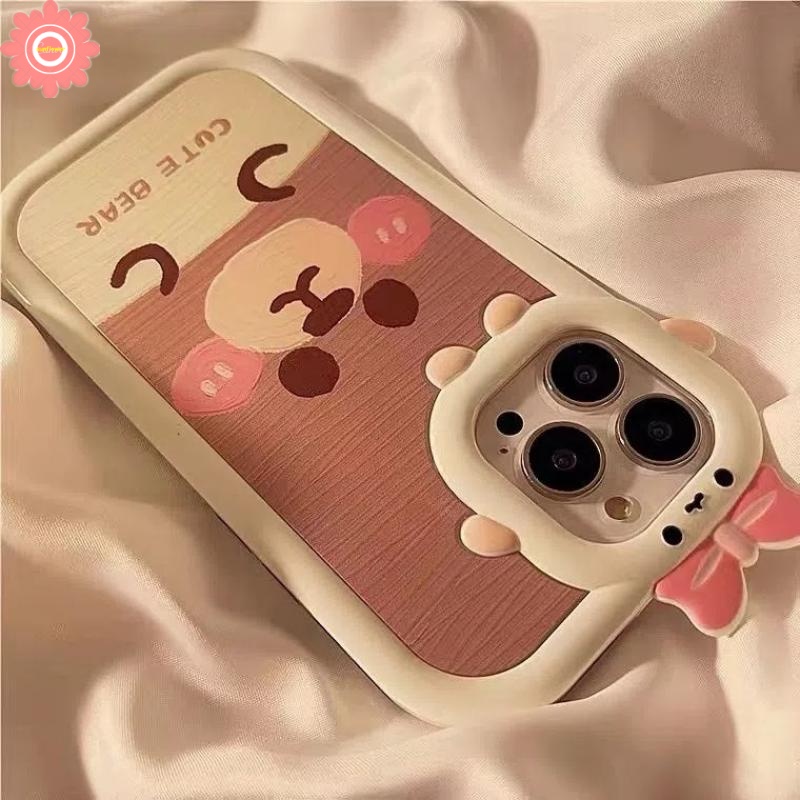 Cartoon Bear Case Realme C15 C25 C12 C25s C31 C11 C30 C35 C21Y C21 C25Y C20 C17 Realme 9i C2 5 5i 6i C3 5S C11 2021 7i C20A Cute 3D Bow Little Monster Lens Glossy Anti-shatte Cover