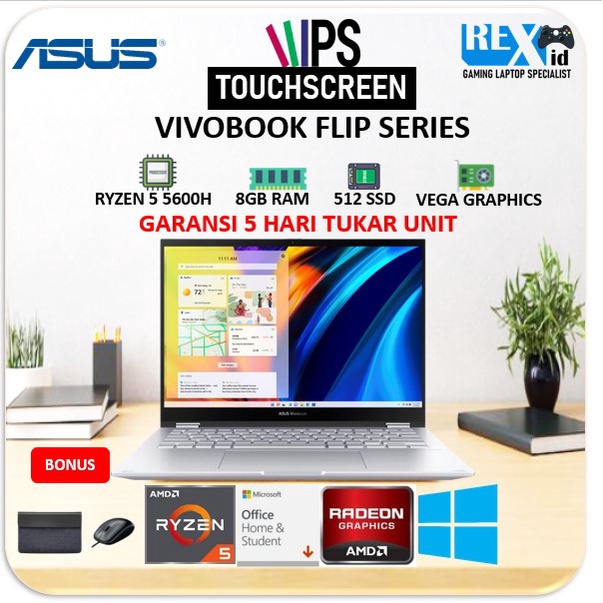 ASUS VIVOBOOK FLIP RYZEN 5 5600H 512SSD 8GB W11+OHS