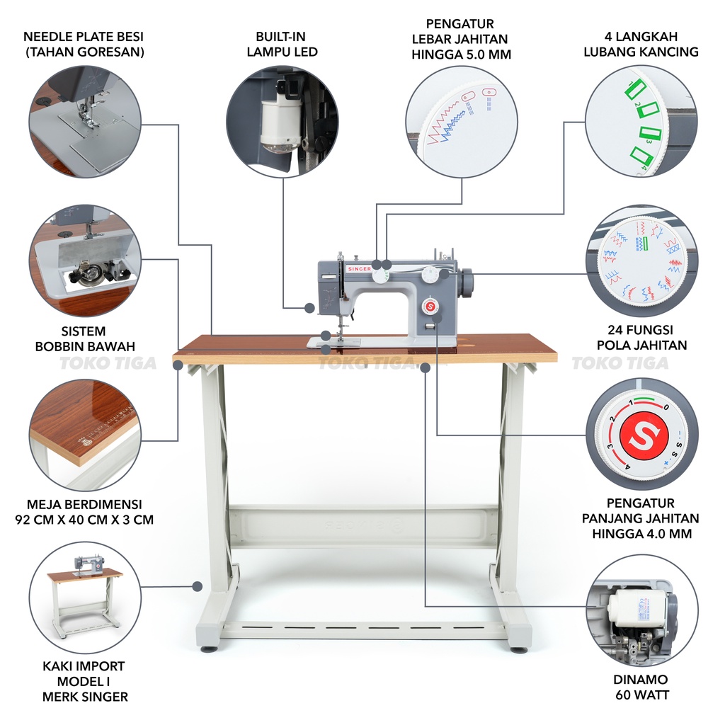 Mesin Jahit SINGER 984 Paket Meja Kaki - Semi Portable Body Besi