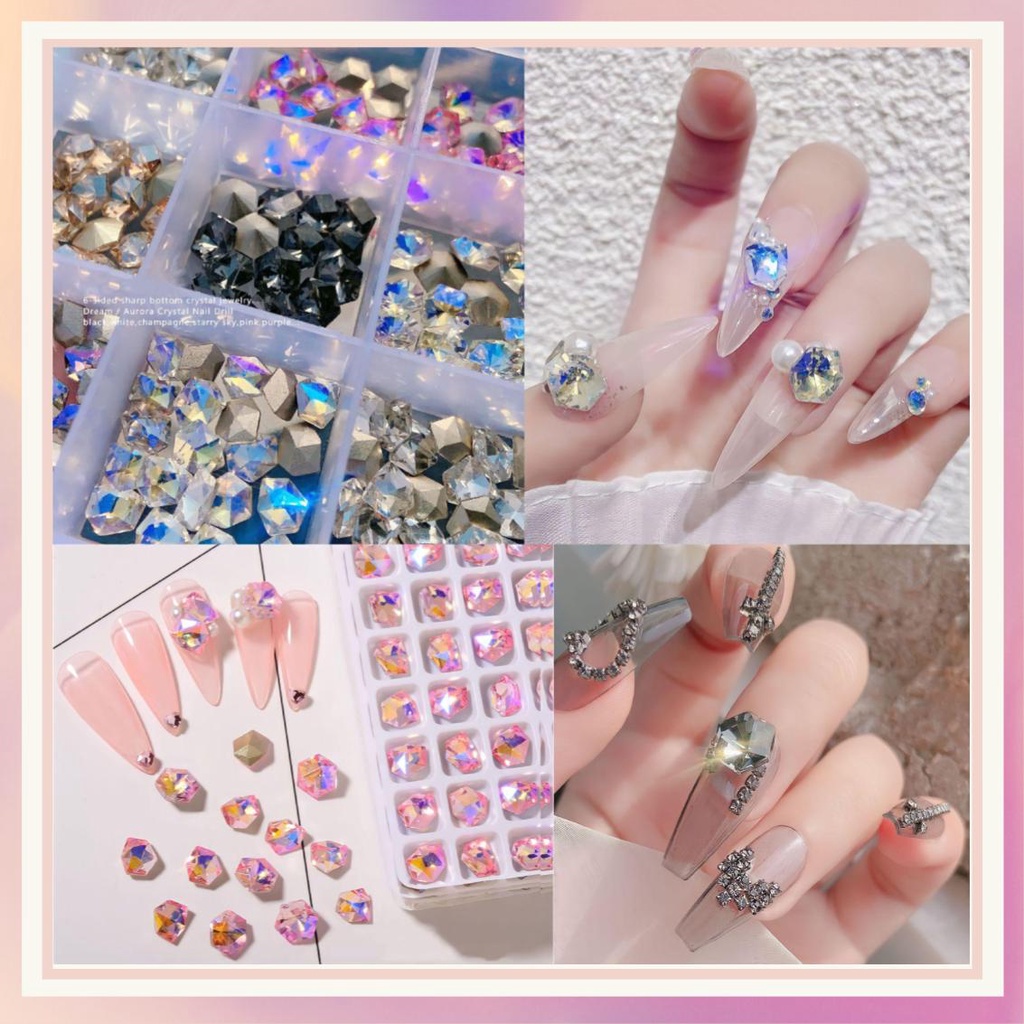 MSY 10pcs Ornamen Kuku 3D/Hiasan Nail Berlian Imitasi Aneka Bentuk Untuk Dekorasi Nail Art