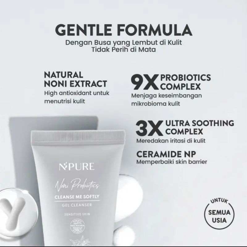 50ml N'PURE NONI PROBIOTICS CLEANSE ME SOFTLY GEL CLEANSER PEMBERSIH WAJAH SENSITIF FACIAL CLEANSER GEL