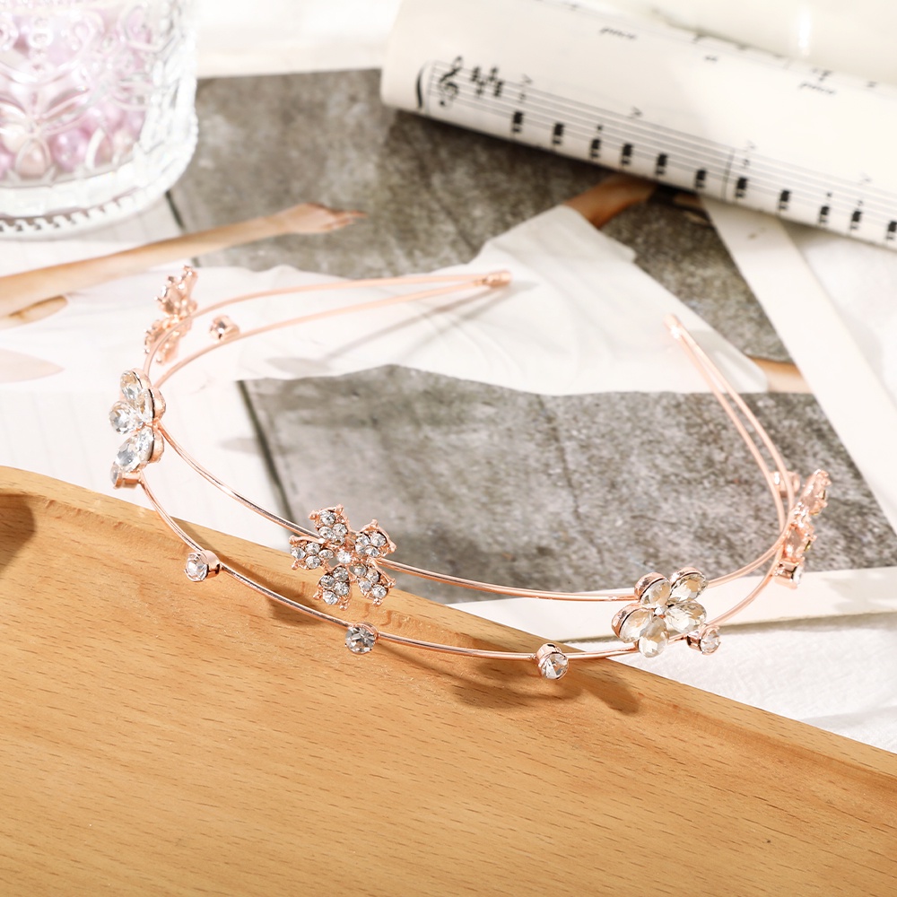 Headband Double Layer Bentuk Bunga Butterfly Aksen Mutiara Dan Berlian Imitasi Bahan Alloy Untuk Wanita