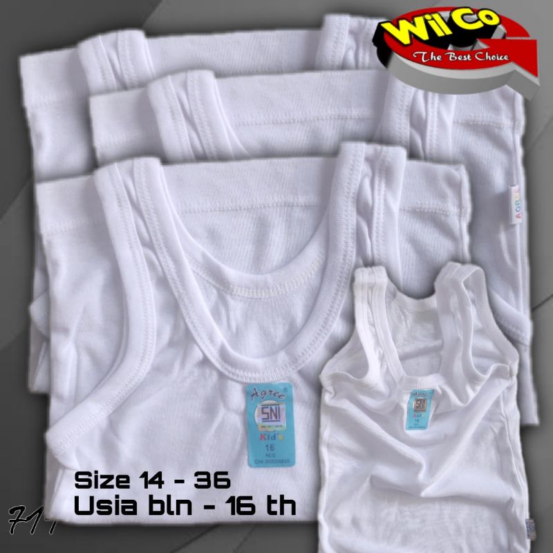 K711 - (hrg satuan) KAOS SINGLET ANAK AGREE  WARNA PUTIH POLOS UNTUK USIA 6 BLN - 15 TH