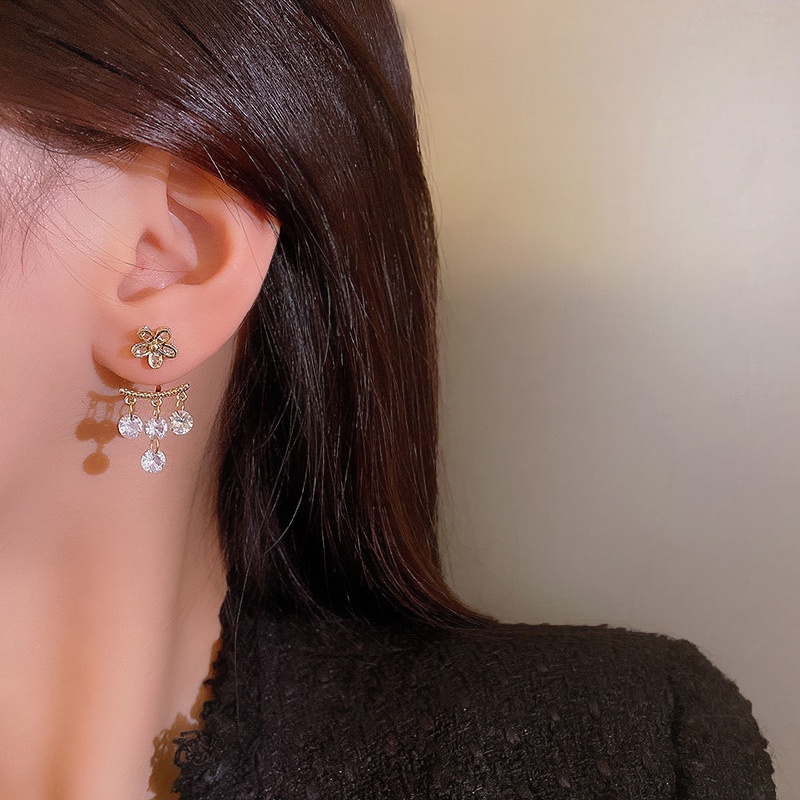 Anting Tusuk Gantung Sterling Silver 925 Desain Bunga Hias Zircon Untuk Wanita