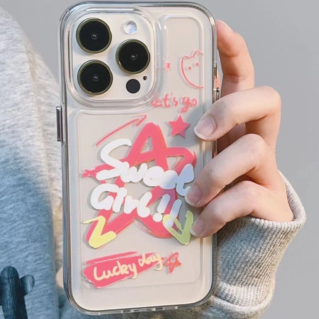 IPHONE Graffiti Stars Casing Transparan Kompatibel Untuk Iphone14 13 12 11 Pro XS Max XR X8 7 Plus Soft Phone Casing Silikon TPU Shockproof Cover