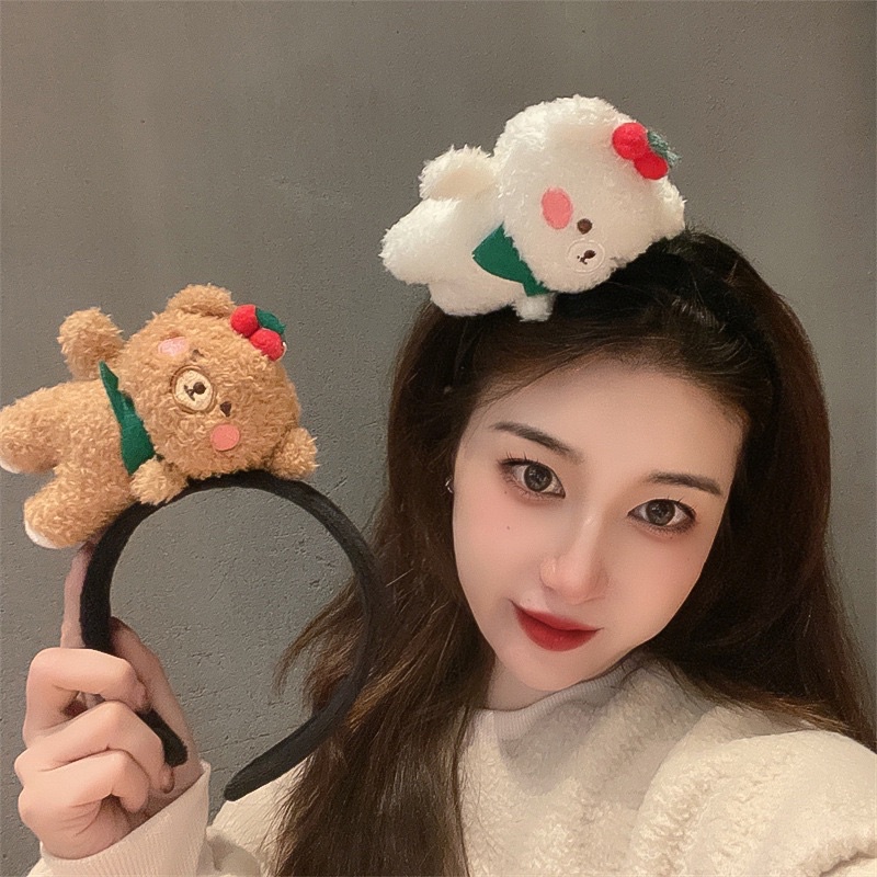 Delunashop bando anak dan dewasa bando motif gambar taddy bear unik boneka bulu
