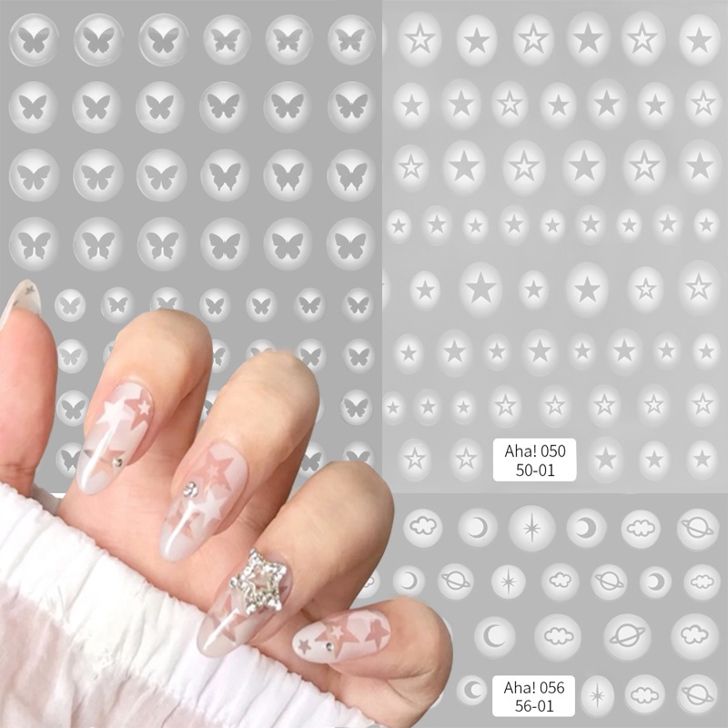 Diy Self-Adhesive Nail Care Stiker 3D Art Dekorasi Nail Decal Aksesoris Putih Bunga Tembus Berongga Kupu-Kupu Stiker Kuku