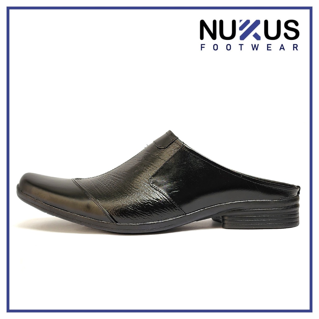 Nukus Sepatu Sandal Selop Pria Kulit Asli Hitam - SL F06