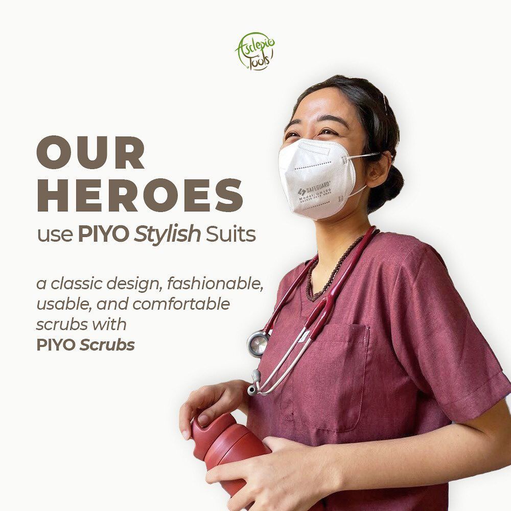 PIYO Scrubs Stylish Suit Midnight Red / Baju Jaga / Scrub /Baju Dokter