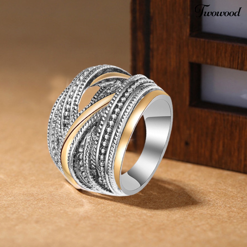 Twowood Cincin Antik Bentuk Geometri Lebar Bahan Alloy Untuk Wanita