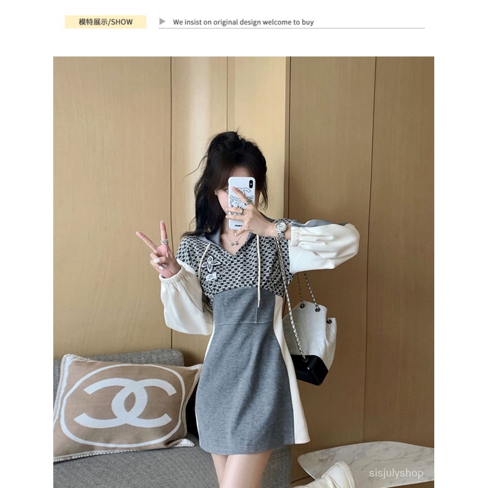 #Sisjuly# Gaun angin dupa kecil wanita gaun bodysuit melangsingkan pinggang musim gugur wanita