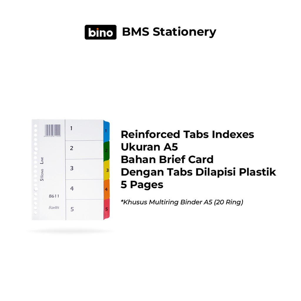 

[BMS Bekasi] Bantex Pembatas Multi Ring Binder / Reinforced Tabs Indexes Angka 1-5 Ukuran A5 - 8611 00