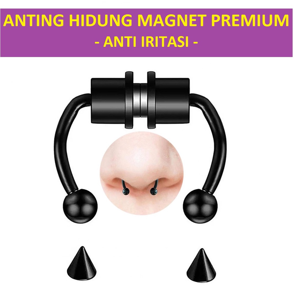 Anting Hidung Tindik Magnet Artifisial Nose Ring - G01 - Black / Anting Magnet / Cincin Hidung Magnet