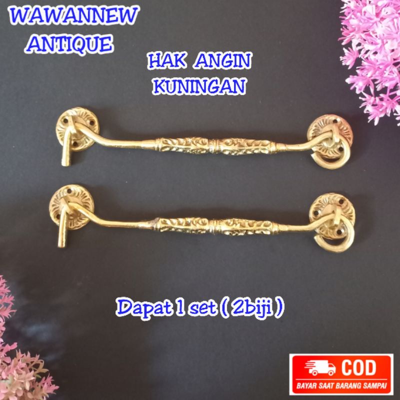 Hak Angin Jendela Rumah Kuningan Antik Motif Ukir 27cm