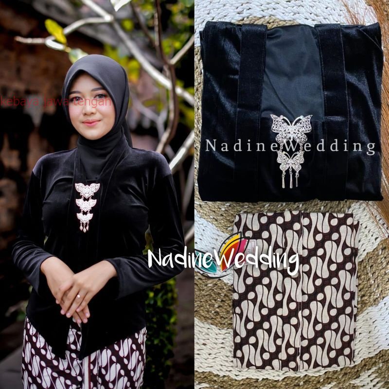 Set Kebaya Bludru + Jarik Wiru Instan, Motif Lereng Tanggung Kebaya Bludru