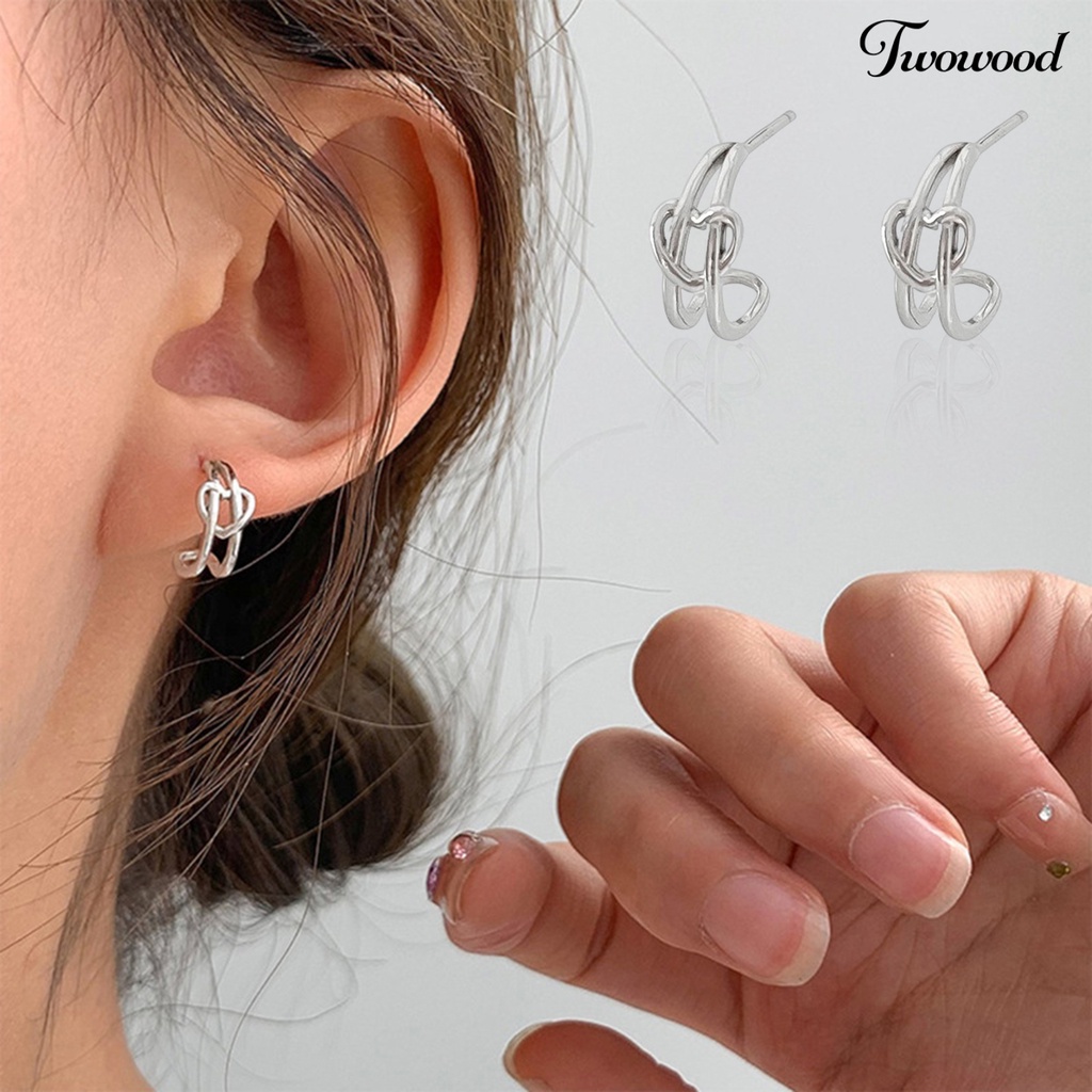 1 Pasang Anting Stud Bentuk C Geometris Untuk Wanita