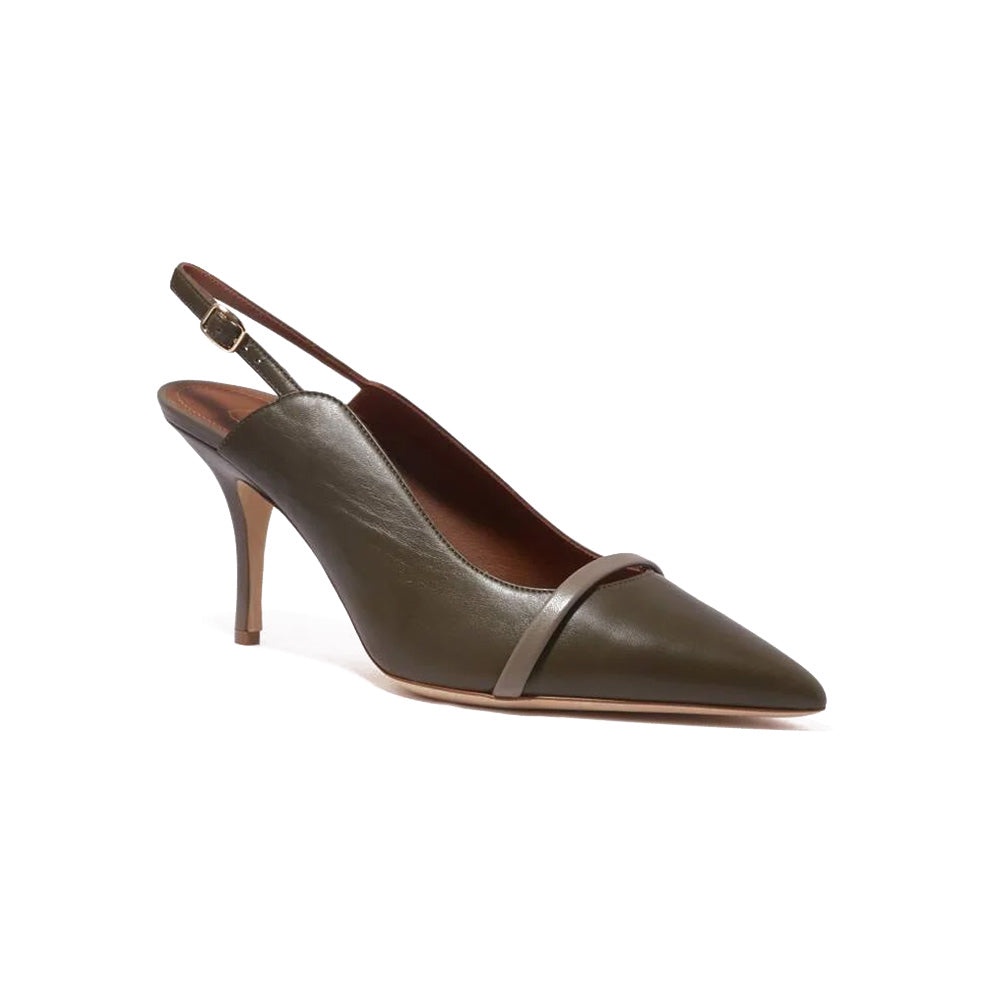 Malone Souliers Marion 70 Leather Slingback Heels Truffle/Khaki