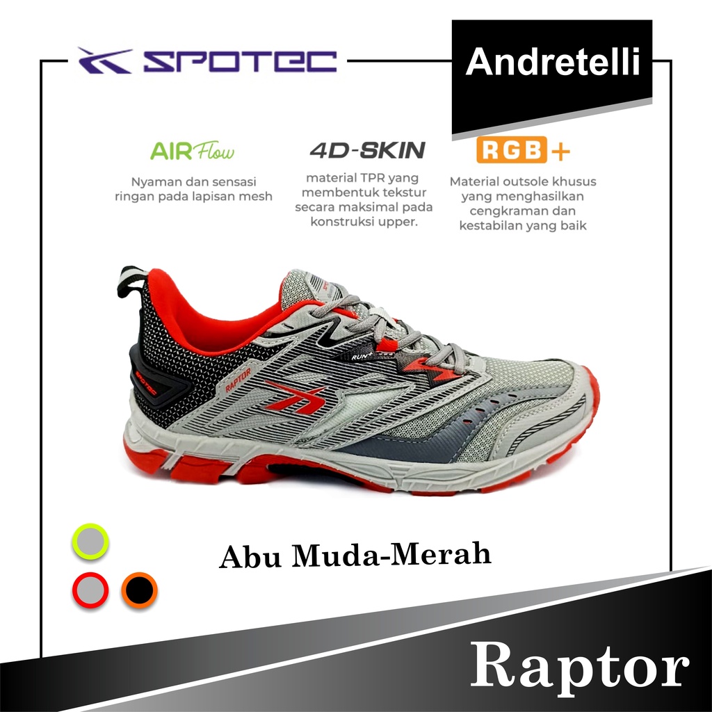 SPOTEC RAPTOR Sepatu Lari ABU MUDA / MERAH