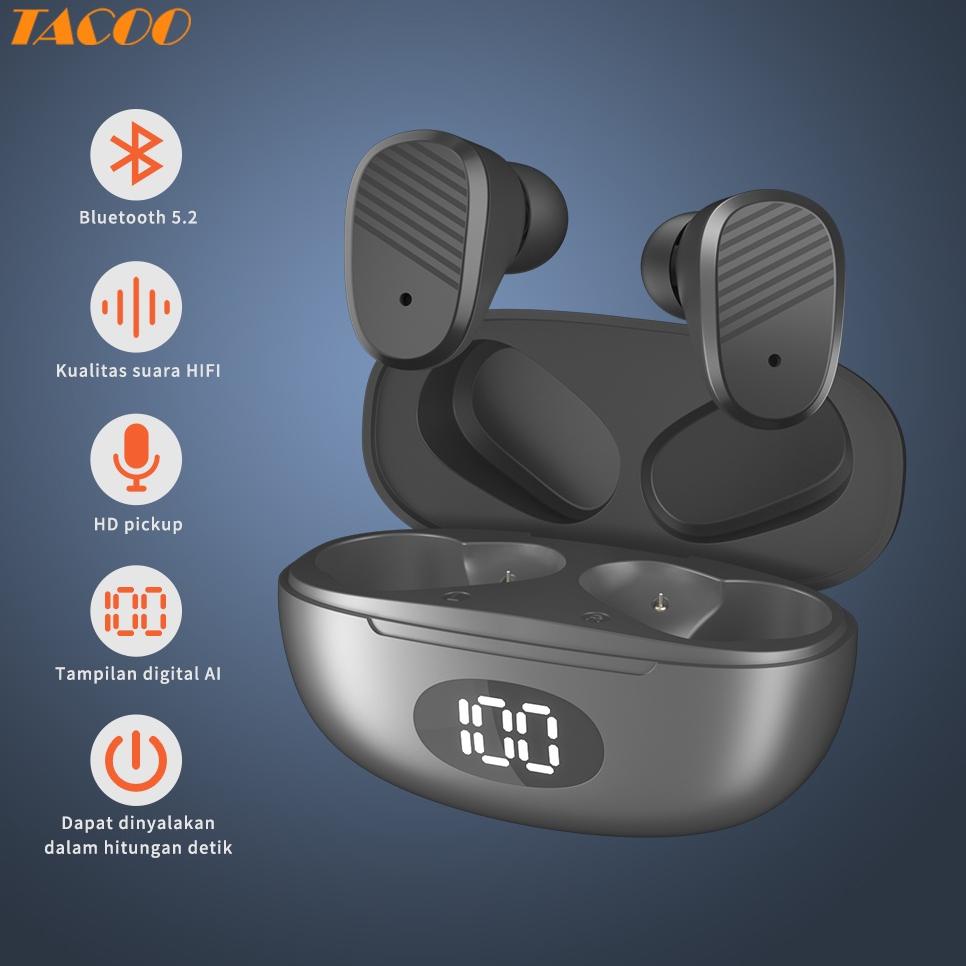 SPECIAL PRICE （New）TACOO TWS Earphone Bluetooth Wireless 5.2 LED Black Mini Bluetooth Hi-Fi Sound Ea