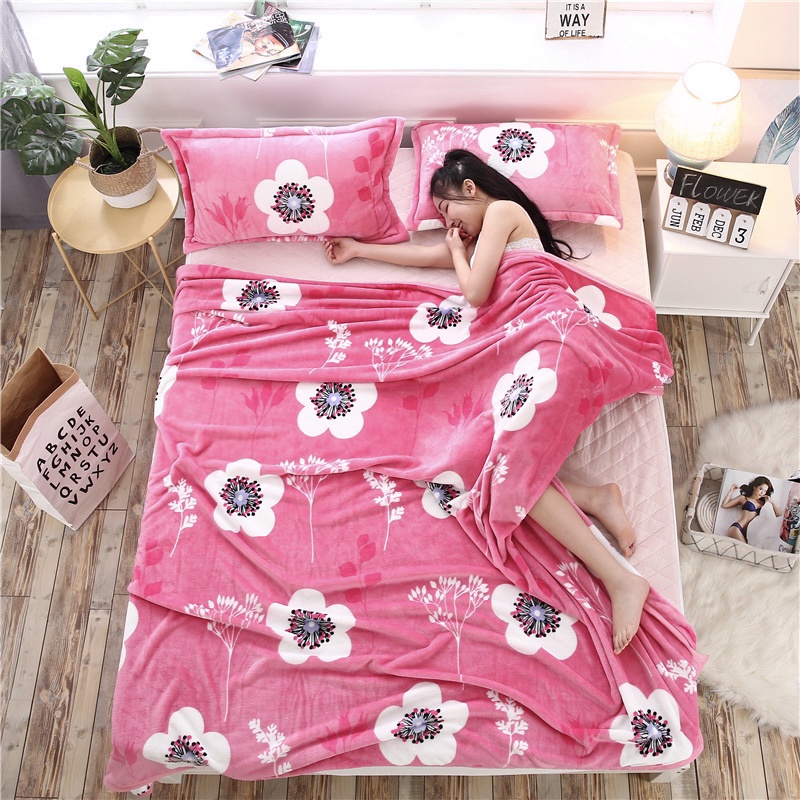 Selimut Bulu Dewasa Uk 140x200 Motif Sakura Pink