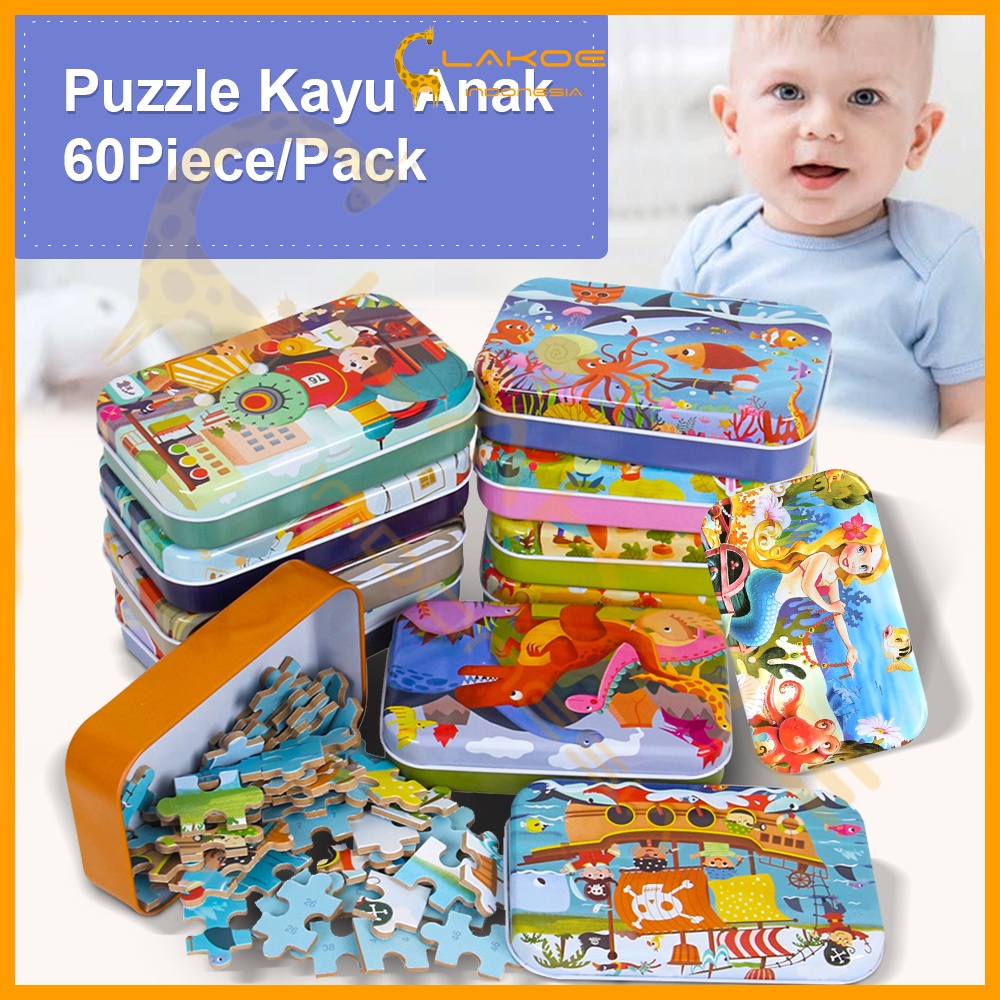 LAKOE Jigsaw puzzle 60pcs puzzle kayu mainan edukasi anak dengan kotak