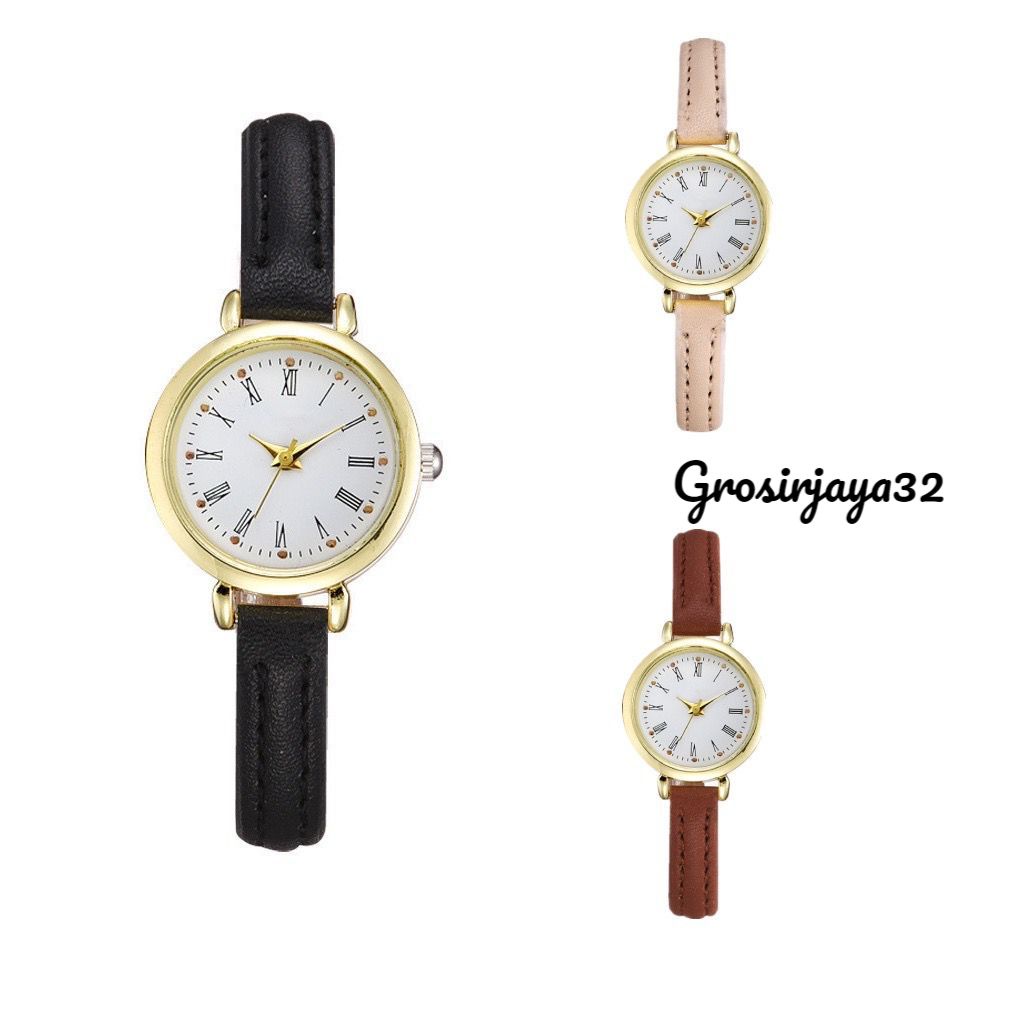 (GROSIRJAYA32) Jam Tangan Wanita RANA Art Simple Pu With Roman Scale Small Quartz Watches