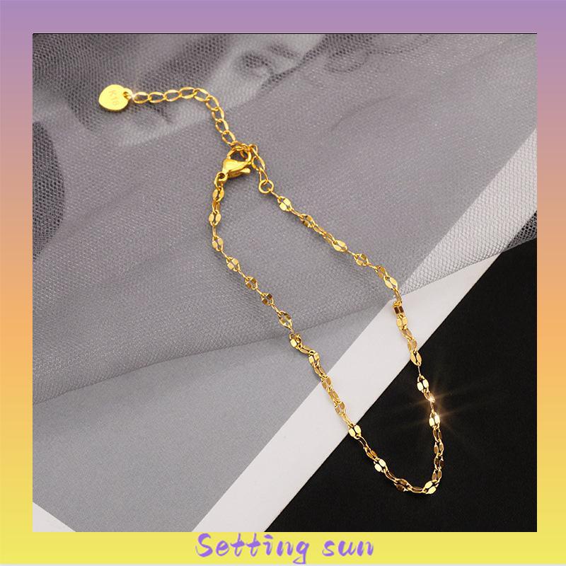 Anklet Emas 18K Wanita Titanium Steel Fairy Sederhana Tidak Memudar Rantai Tipis TN