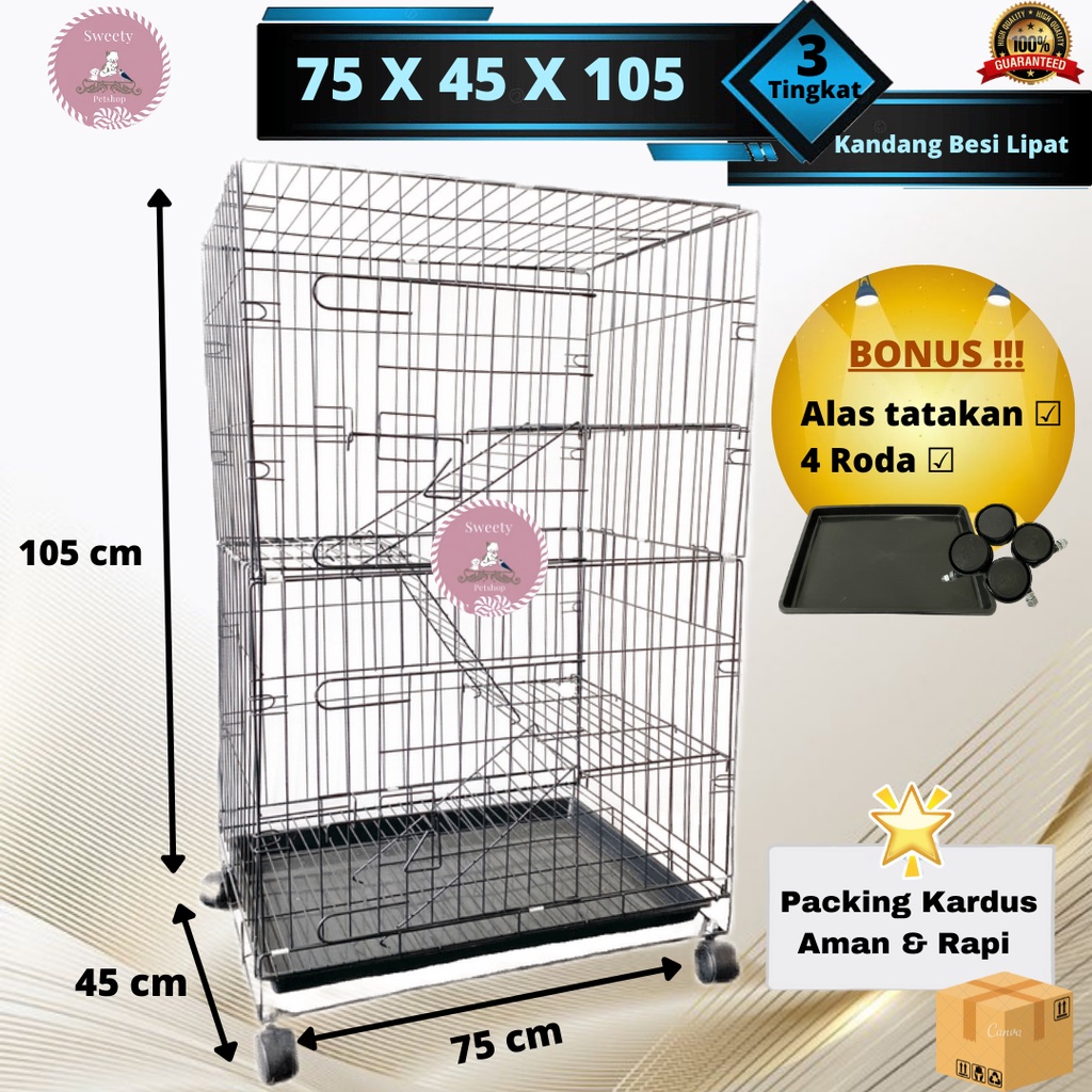 KANDANG KUCING JUMBO BESI LIPAT + RODA 75X45 BESI TEBAL