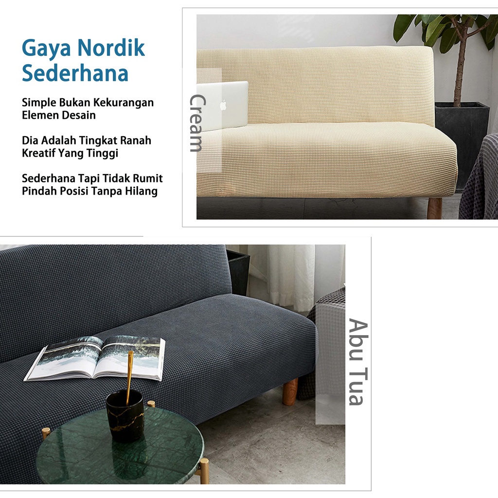 Warna Solid Sofa Bed Cover Elastis Tahan Noda Pola Polos Tempat Tidur Sofa Sarung Sofa Tanpa Lengan Satu Ukuran