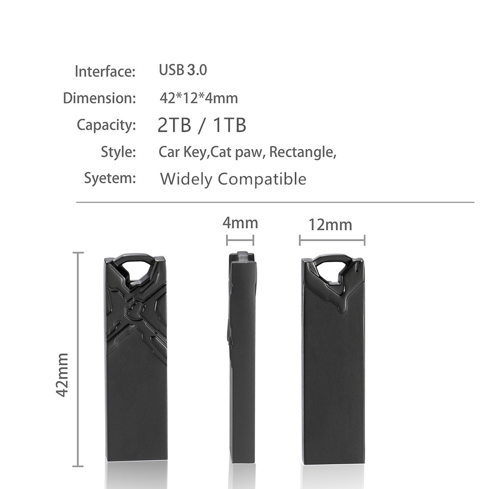 Flash Disk USB 3.0 Kecepatan Tinggi 2TB Bahan Metal Dengan Gantungan Kunci