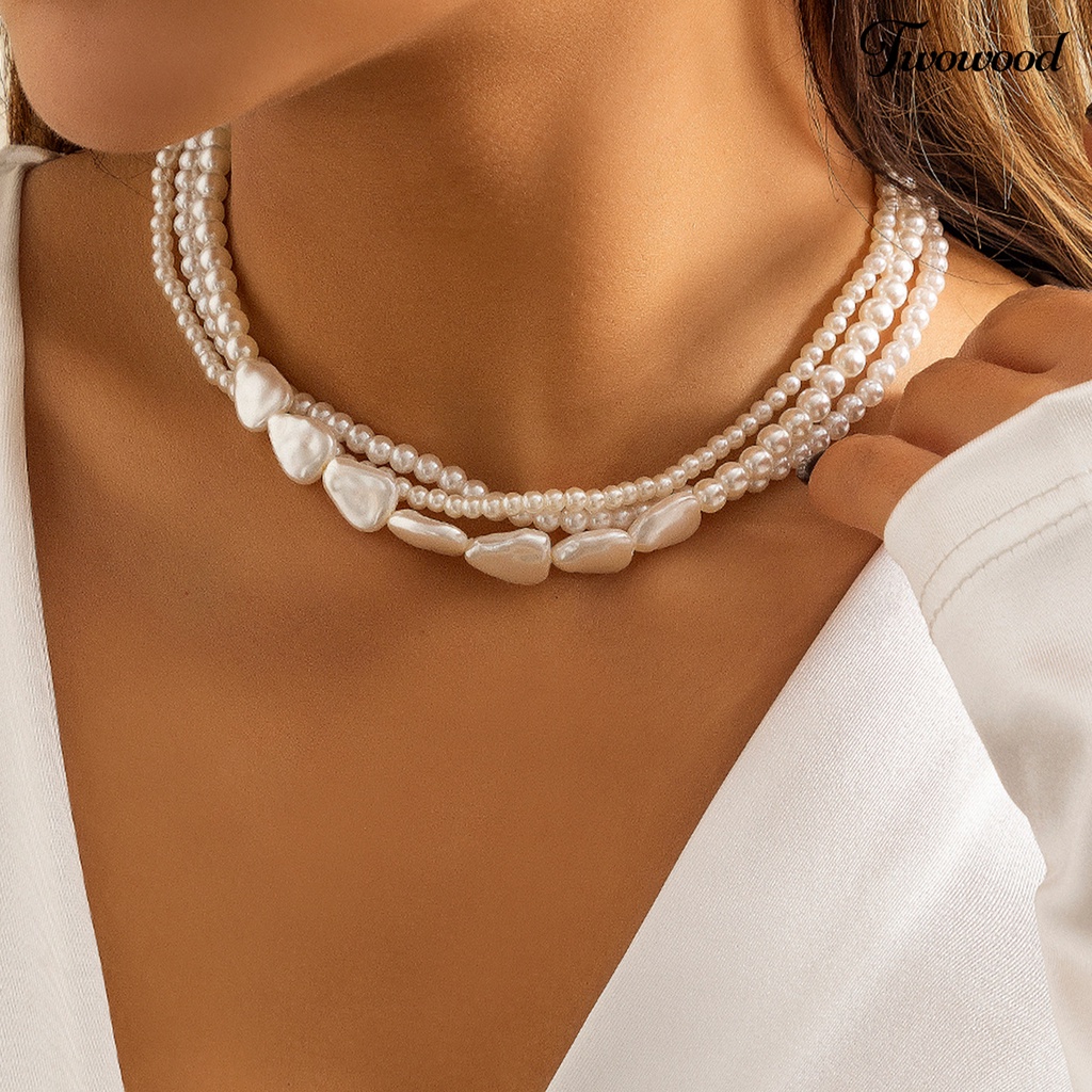 Kalung Choker Multilayer Aksen Mutiara Imitasi Gaya Vintage Untuk Wanita