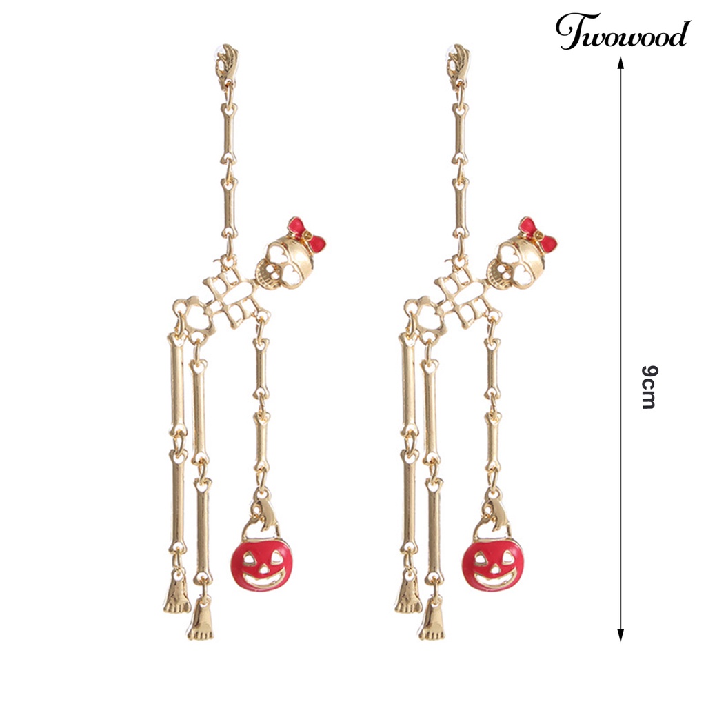 1 Pasang Anting Desain Kartun Tengkorak Halloween Gaya Punk Hypoallergenic