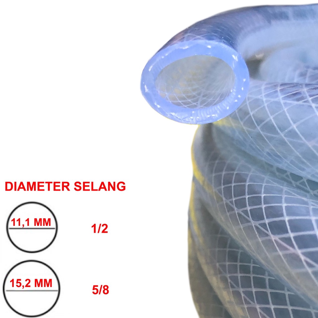 SELANG AIR BENANG TRANSPARAN ANTI TEKUK 1/2 - 5/8 INCH HARGA PER METER