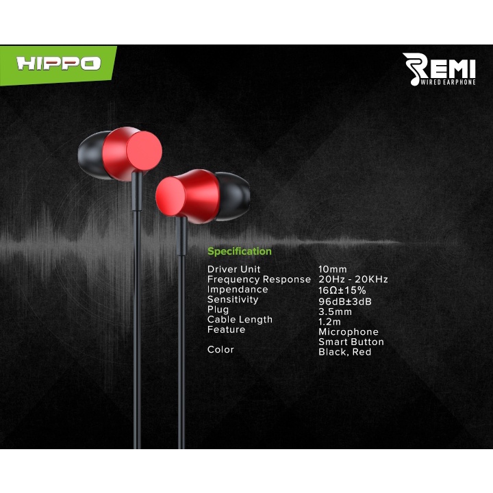Hippo Earphone Remi Super Bass Jack 3.5 mm Wired Handsfree Android Original Earbuds Headset