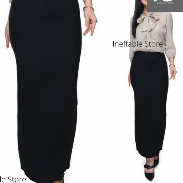 Rok Span Panjang Lurus Lipit Belakang - Hitam - Hitam, S